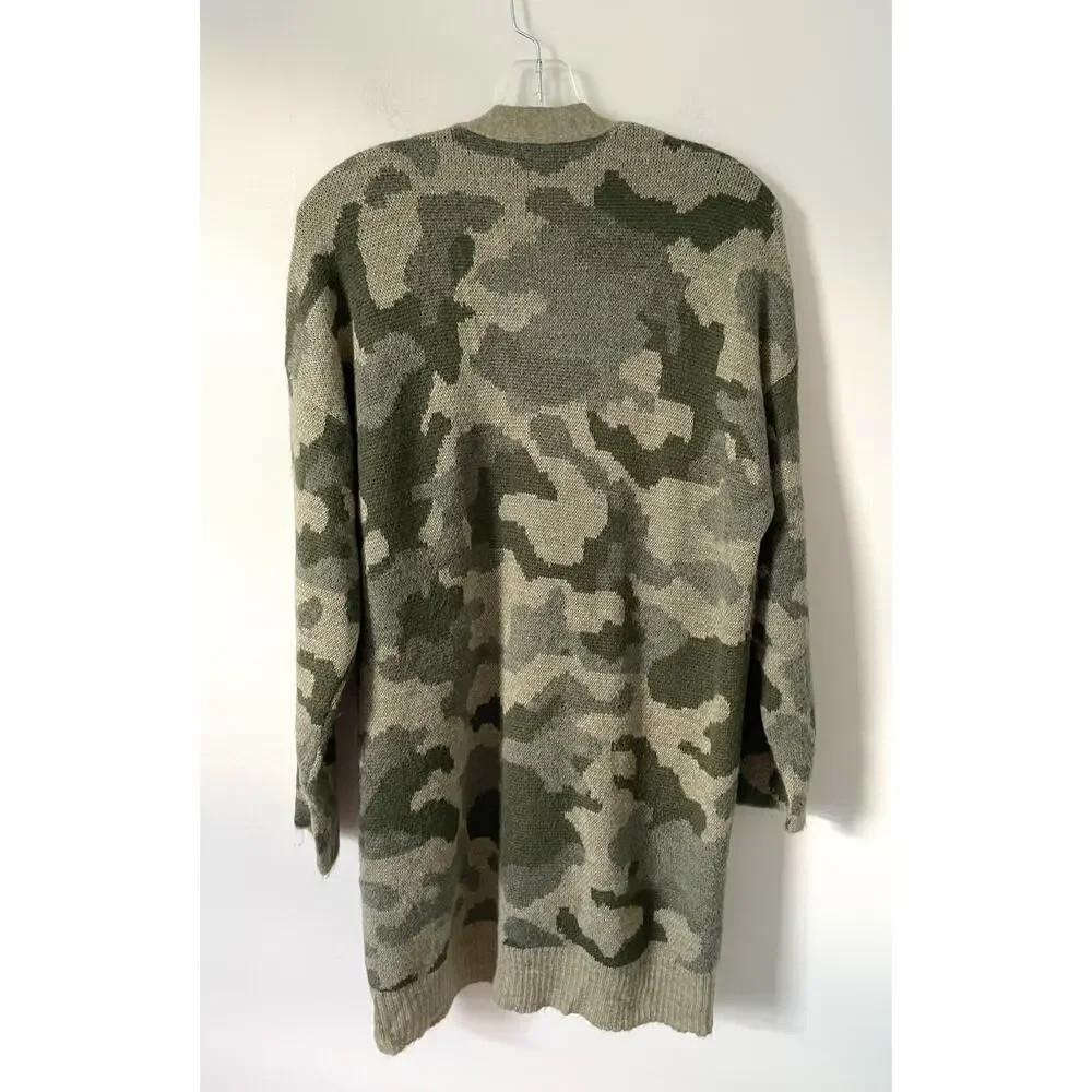 American Eagle Camouflage Oversized Long Open Front Cardigan Army Green Size XS
